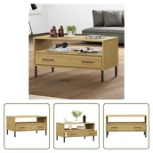 Ławy i stoliki kawowe - The Living Store Stolik kawowy OSLO z metalowymi nogami brązowy 85x50x45 cm lite drewno - miniaturka - grafika 1