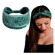 Ozdoby do włosów - Opaska na Głowę Zielona do Włosów Szeroka Turban Paisley Elastyczna Wygodna - miniaturka - grafika 1