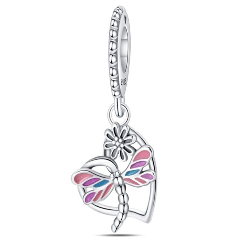 Zawieszka SREBRO 925 Charms koralik Serce Ważka Stokrotka śweci w ciemności