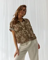 Bluzki damskie - Bluzka Hadar W Roślinny Wzór Beż - miniaturka - grafika 1