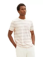 Koszulki męskie - TOM TAILOR Męski t-shirt w paski w stylu spacedye, 32435-Vintage Beige Soft Spacedye, 3XL - miniaturka - grafika 1