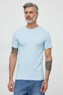 Koszulki męskie - Guess t-shirt męski kolor niebieski z nadrukiem - grafika 1