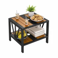 Parasole ogrodowe - Stolik pomocniczy, odporny na warunki atmosferyczne, stół ogrodowy z otworem na parasol, mały stół balkonowy z półką, stolik kawowy do ogrodu - miniaturka - grafika 1