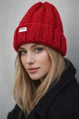 Czapki damskie - Gruba wełniana czapka beanie 100% wełna kolor świąteczny czerwony - miniaturka - grafika 1