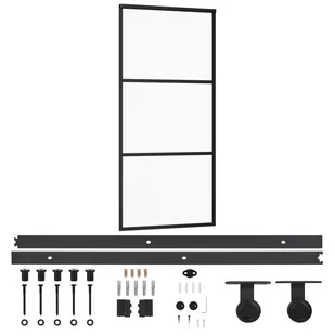 vidaXL Drzwi przesuwne z osprzętem, szkło ESG i aluminium, 90x205 cm - Drzwi wewnętrzne - miniaturka - grafika 1