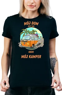 T-SHIRT DAMSKI Z NADRUKIEM KAMPER PREZENT CAMPING KOSZULKA CZARNA R-L  MODEL  A13 - Koszulki i topy damskie - miniaturka - grafika 1