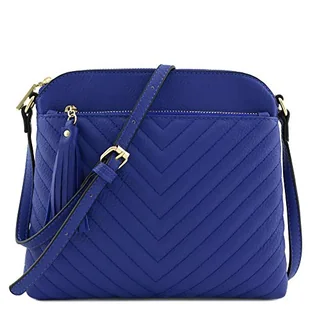 Pikowana średnia torba crossbody z frędzlami w jodełkę, Królewski błękit, One Size - Torebki damskie - miniaturka - grafika 1
