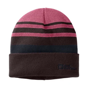 Dziecięca czapka Jack Wolfskin STRIPY KNIT BEANIE K pink lemonade - S - Czapki dla dzieci - miniaturka - grafika 1
