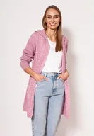 Swetry damskie - Kardigan z kapturem - PA019 róż MKM - miniaturka - grafika 1