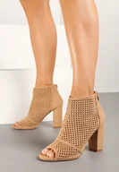 Botki damskie - Brązowe Ażurowe Botki Vices na Obcasie Felileva - miniaturka - grafika 1