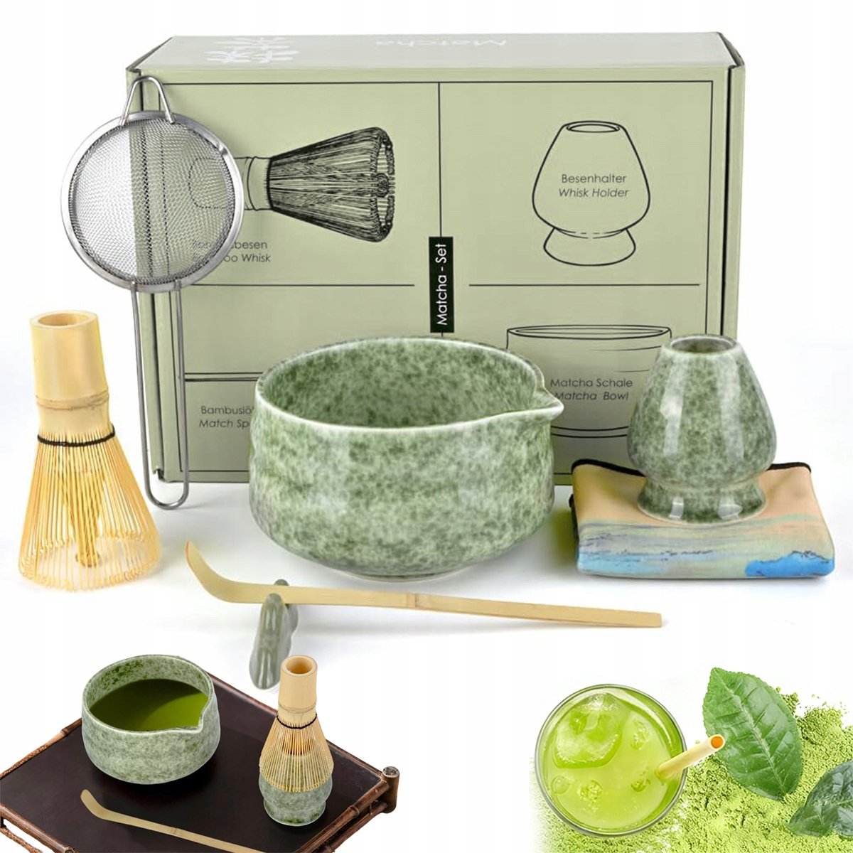 Bambusowy Zestaw Prezentowy Do Herbaty Matchy Chashaku Ceramiczny Matcha