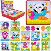 Układanki dla dzieci - Układanka Guzikowa Miś Montessori Mozaika Edukacyjna Trening Małej Rączki - miniaturka - grafika 1