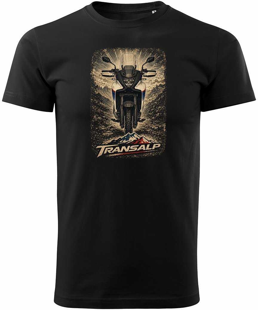 Topslang Koszulka motocyklowa z motocyklem na motor Honda Transalp 750 męska czarna S
