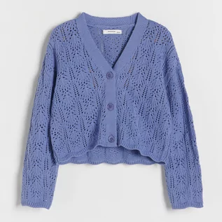 Swetry dla dziewczynek - Reserved - Ażurowy kardigan - Niebieski - grafika 1