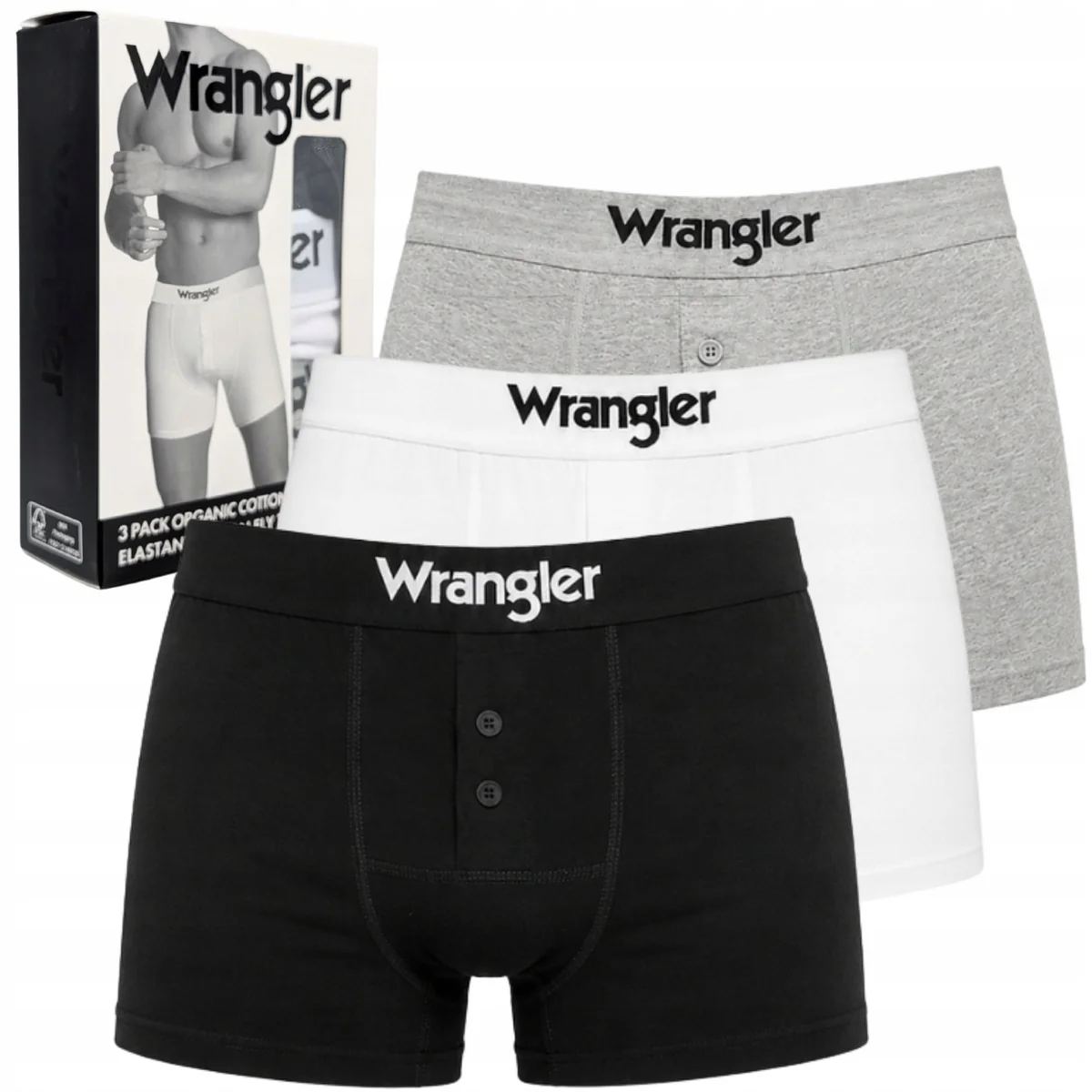 Wrangler elastyczne bokserki męskie bawełniane majtki 3 sztuki guziki XL