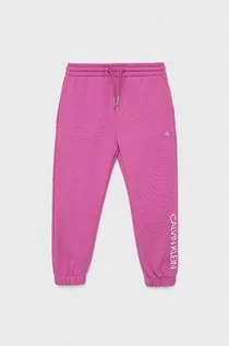 Spodnie damskie - Calvin Klein Jeans Jeans Spodnie bawełniane dziecięce kolor różowy melanżowe - grafika 1