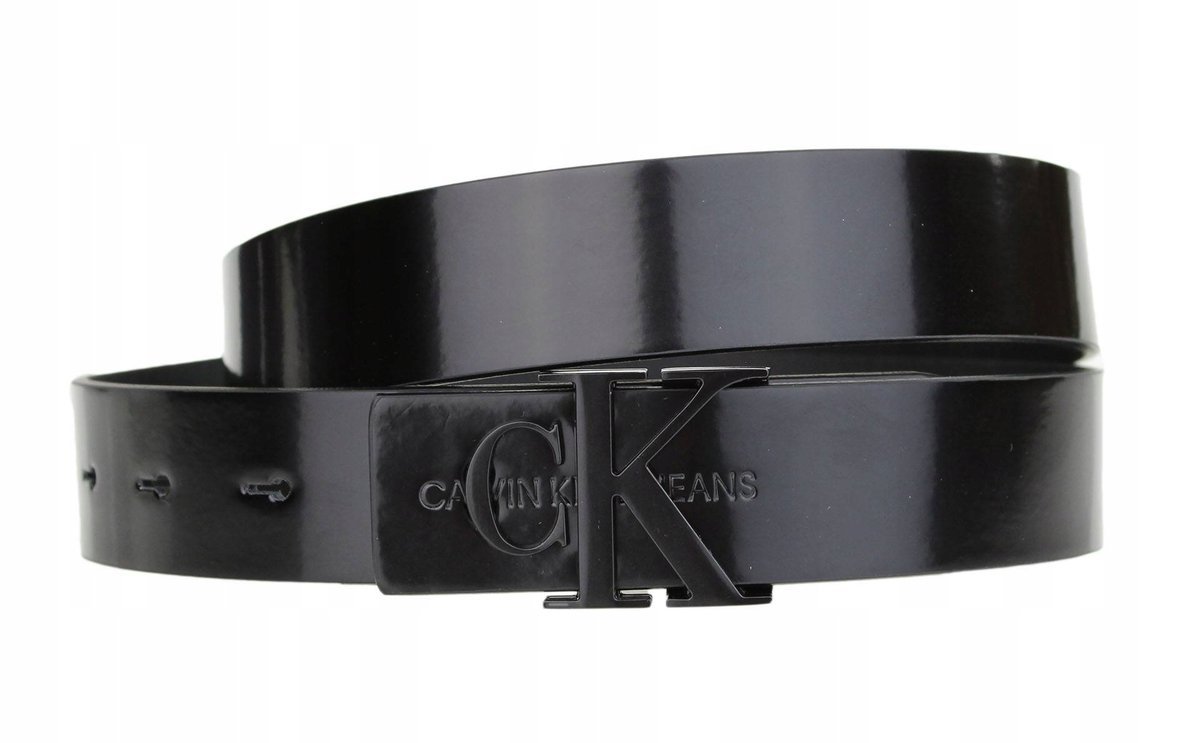 Calvin Klein pasek damski r.85 czarny lakierowany logo