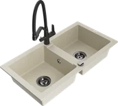 Zlewozmywaki z baterią - Mexen Mario zlewozmywak granitowy 2-komorowy z baterią kuchenną Duo, beżowy - 6504-69-671701-70-B - miniaturka - grafika 1