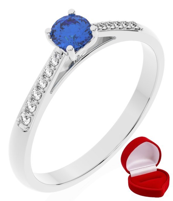 ZŁOTY PIERŚCIONEK ZARĘCZYNOWY 585 14k SZAFIR 0,24 ct BIAŁE ZŁOTO R0