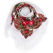 Apaszki i szaliki damskie - Chusta damska w kwiaty FLORAL HIGHLAND WHITE - miniaturka - grafika 1