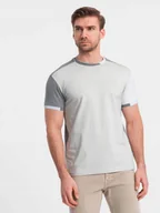 Koszulki męskie - T-shirt męski z elastanem z kolorowymi rękawami szary V4 OM-TSCT-0176 S - miniaturka - grafika 1