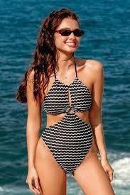 Cupshe Falisty, Pasiasty, Jednoczęściowy Kostium Kąpielowy Z Kółkiem Typu O