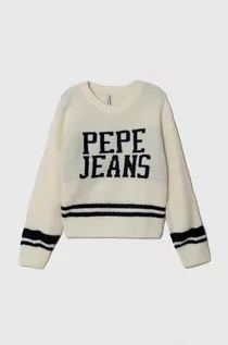 Swetry dla dziewczynek - Pepe Jeans sweter z domieszką wełny dziecięcy kolor beżowy ciepły - grafika 1