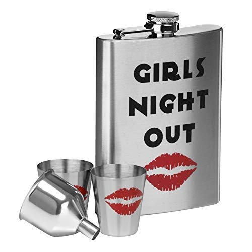 Premier Housewares Premier housewares 0508079 piersiówka zestaw ze stali nierdzewnej Girls Night Out wzór, 8 uncji 2 kubki lejek na butelki 0508079
