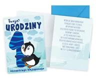 Kartki okolicznościowe i zaproszenia - Karnet B6 Urodziny 1 pingwinek - Kukartka - miniaturka - grafika 1