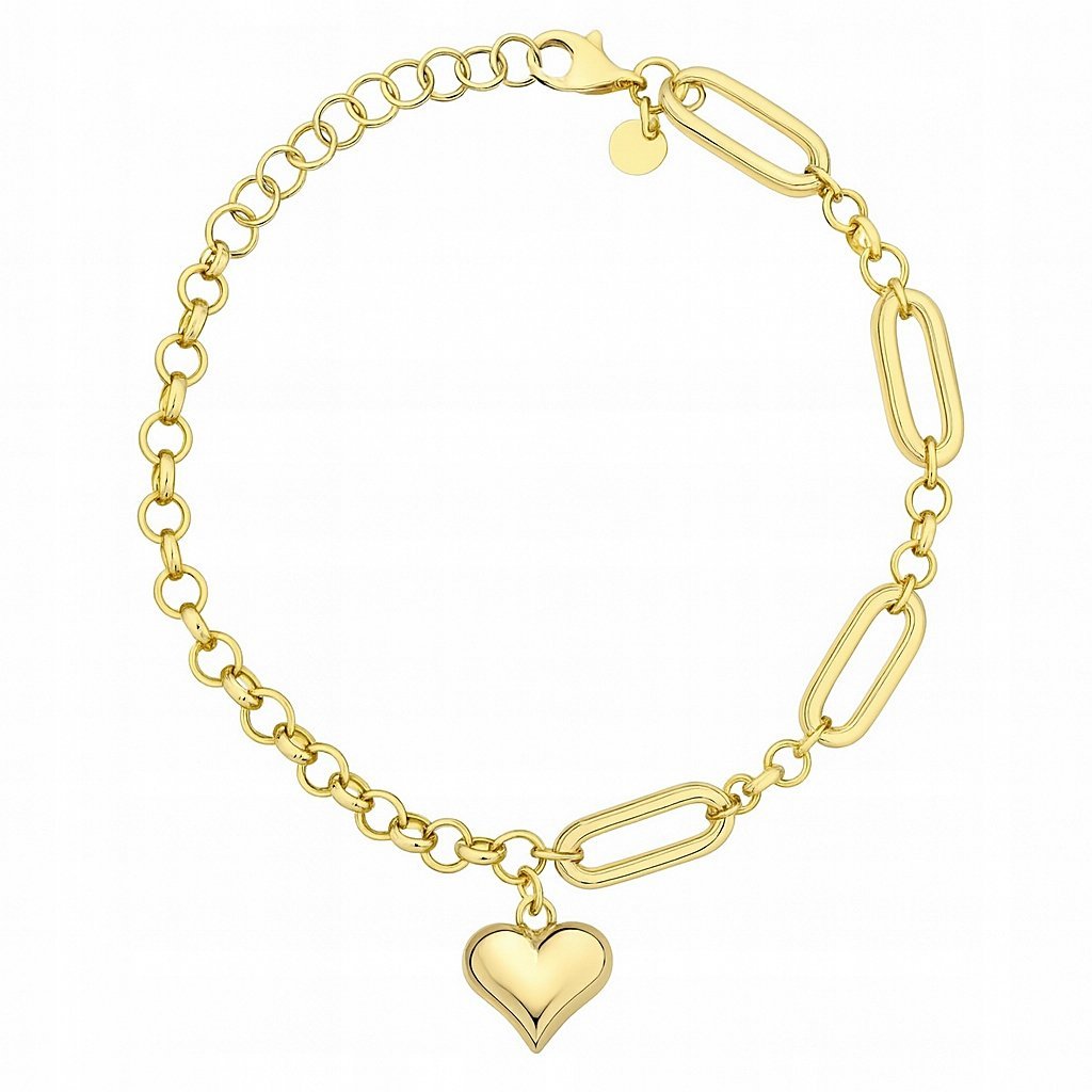 Bransoletka Złota Długie Ogniwa, Kółka i Serce pr 585
