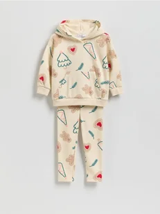 Reserved - Ocieplany komplet ze świątecznym motywem - kremowy - Bluzy dla dziewczynek - miniaturka - grafika 1