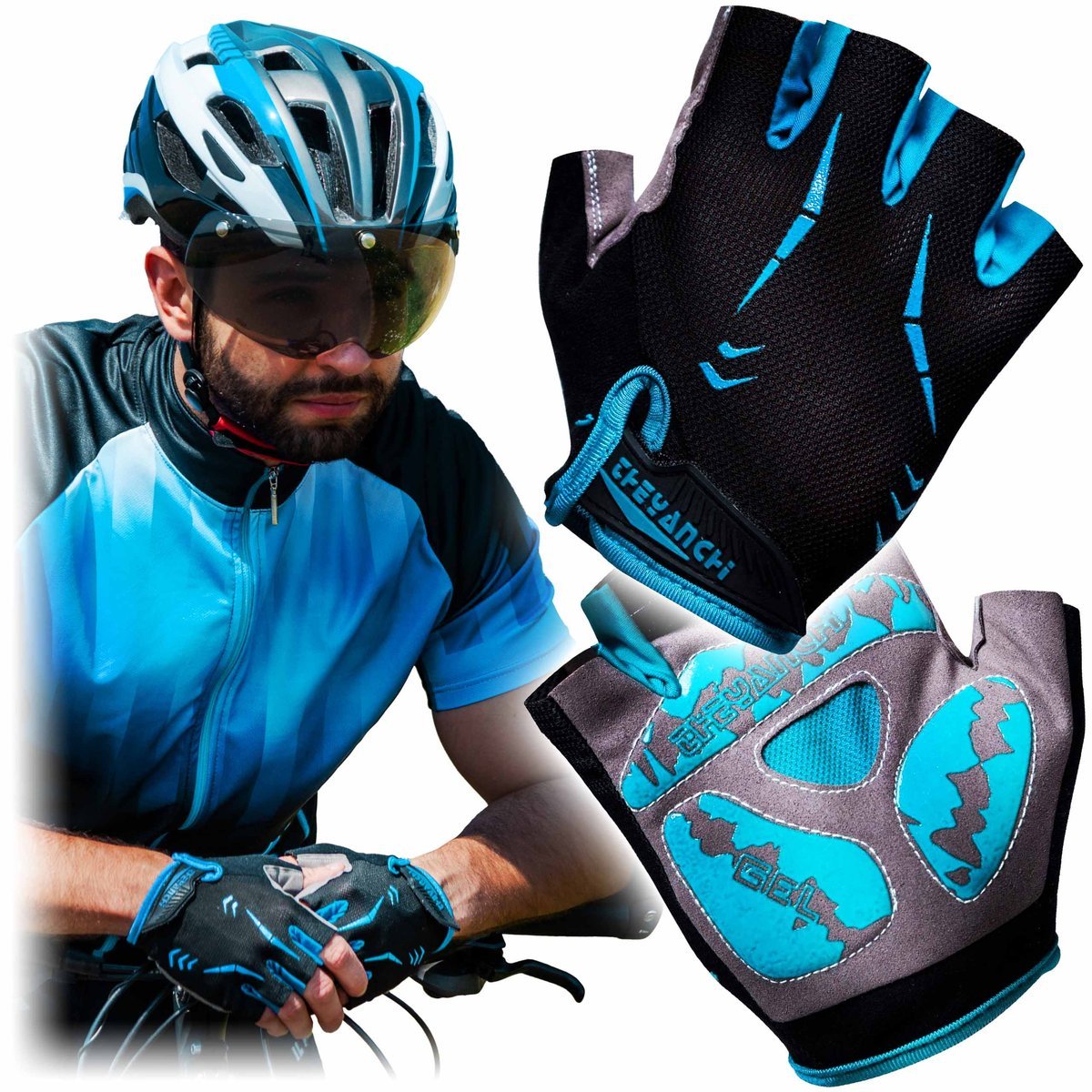 NIEBIESKIE Jasne - XL - Rękawiczki rowerowe żelowe