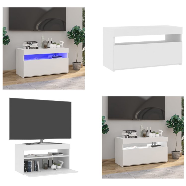 vidaXL Szafka pod TV z oświetleniem LED biały wysoki połysk 75x35x40 cm - szafka pod TV - szafki pod TV - meble pod TV - stojak pod TV