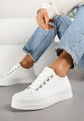 Trampki damskie - Białe Trampki na Niskiej Platformie Ozdobione Cyrkoniami Felelith - Renee - miniaturka - grafika 1