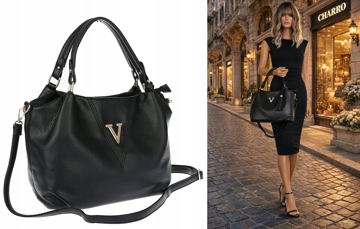 Torebka damska CHARRO z eko skóry shopper z frędzlami CH167 Czarna