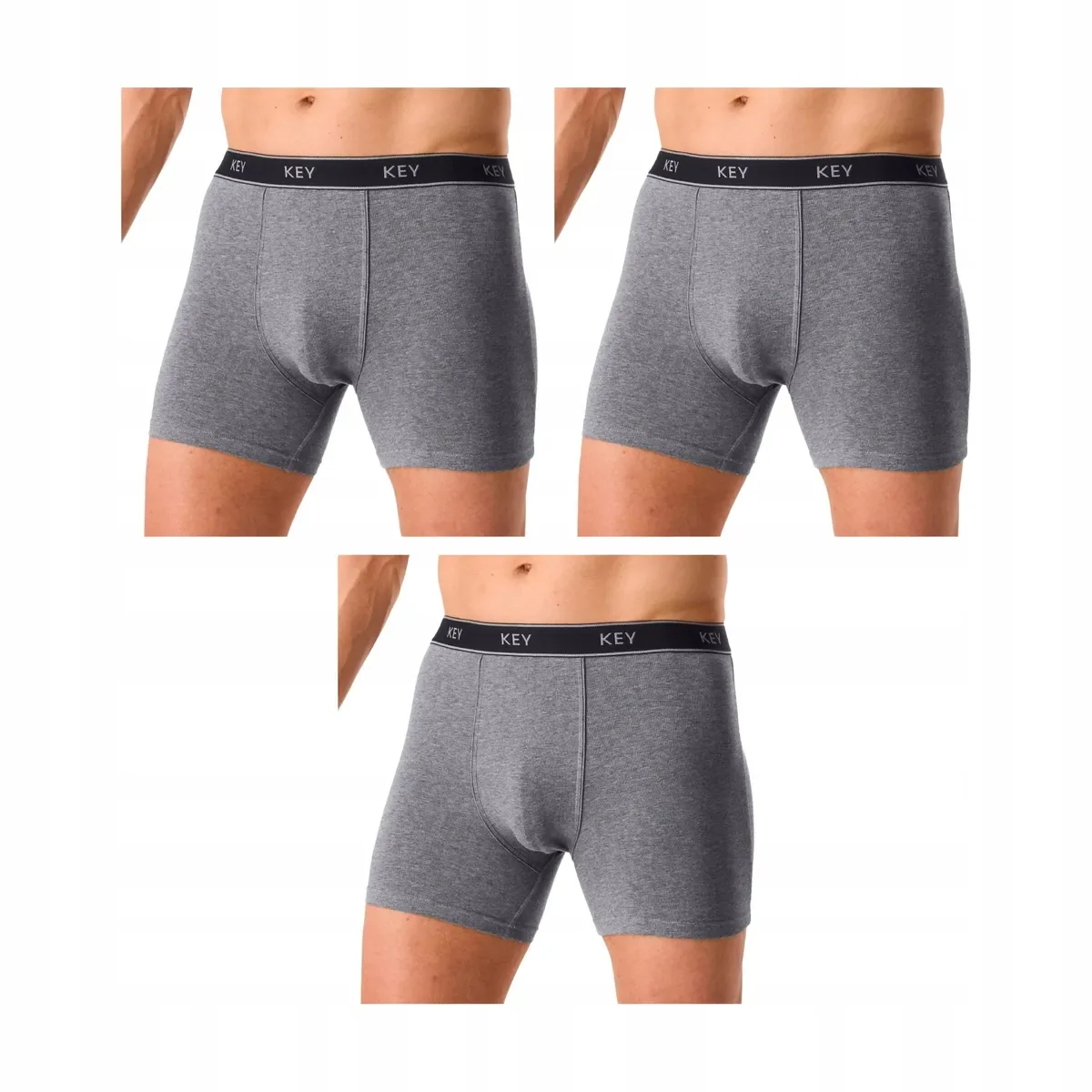 3-PAK Bokserki męskie Key MXM 222 grafit melanż profilowany przód 2XL