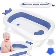 Wanienki dla dzieci - Wanienka dla niemowląt silikonowa składana 40 L 83x50x22,5 cm z korkiem biało-niebieska - miniaturka - grafika 1