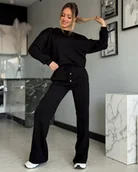 Dresy damskie - Komplet Dresowy Marina NOWA KOLEKCJA WIOSENNA Szerokie Nogawki Czerń S - miniaturka - grafika 1