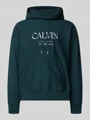 Bluzy męskie - Bluza z kapturem, nadrukiem z logo i kieszenią kangurką - miniaturka - grafika 1