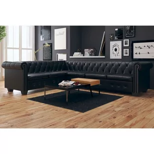 vidaXL Sofa rogowa Chesterfield sześcioosobowa czarna sztuczna skóra 243617 - Narożniki - miniaturka - grafika 1