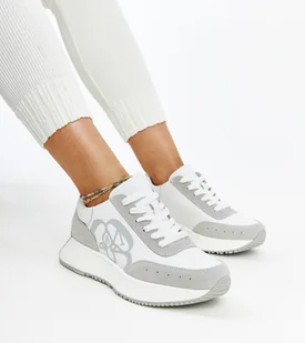 Biało-szare skórzane sneakersy Salimah-41 - Sneakersy damskie - miniaturka - grafika 1