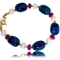 Bransoletki - Perły Rubin Apatyt Oryginalna Bransoletka Złote Srebro - miniaturka - grafika 1