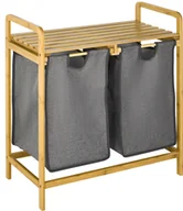 Kosze na bieliznę - HOMCOM Kosz na pranie Pojemnik na pranie z 2 wyjmowanymi workami na pranie Kosz na pranie z platformą Sortownik na pranie do łazienki Bambus Szary+Naturalny 63,5 x 33 x 73 cm - miniaturka - grafika 1