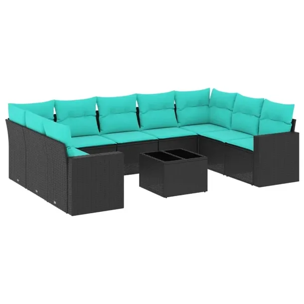 Zestaw mebli ogrodowych modułowych czarny rattan PE z poduszkami 65,5 x 62