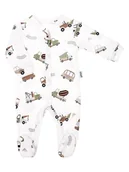 Pajacyki dla niemowląt - Niemowlęcy pajac bawełniany w auta biały Nicol,r.62 - miniaturka - grafika 1