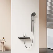 Panele prysznicowe - EMKE Kolumna prysznicowa z baterią termostatyczną, główka prysznicowa z 3 rodzajami strumienia, regulowaną wysokością, Antracyt matowy - miniaturka - grafika 1