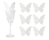 Dekoracje i nakrycia stołu na imprezę - Winietki na kieliszki W&C Motylki, białe, 6 szt. - miniaturka - grafika 1