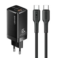 Ładowarki do telefonów - Usams Ładowarka 3 Porty Pd Qc 3.0 65W GaN + Kabel - miniaturka - grafika 1