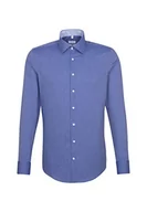 Koszule męskie - Seidensticker Męska koszula biznesowa - bez prasowania, wąska koszula - Slim Fit - długi rękaw - kołnierz Kent - 100% bawełna, granatowy, 36 PL - miniaturka - grafika 1