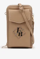 Torebki damskie - Ciemnobeżowa Dwukomorowa Torebka Portfel z Metalicznym Logo Reniffia - miniaturka - grafika 1